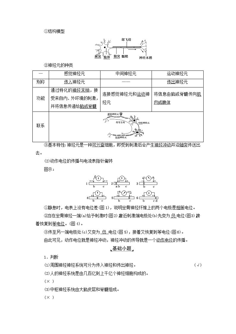 2022年新教材高中生物第二章神经调节第一节神经系统是神经调节的结构基础第二节神经冲动的产生和传导学案浙科版选择性必修102