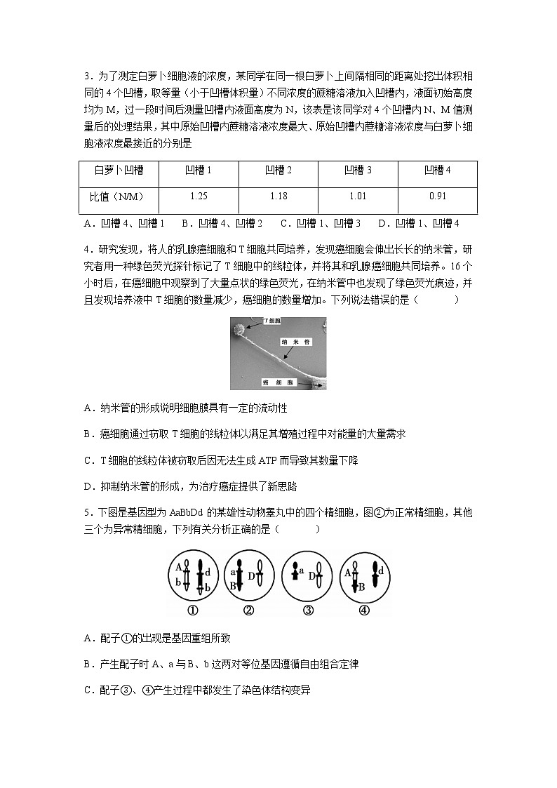 2022届湖南省长沙市雅礼中学高三下学期一模考试生物试题及答案第2页