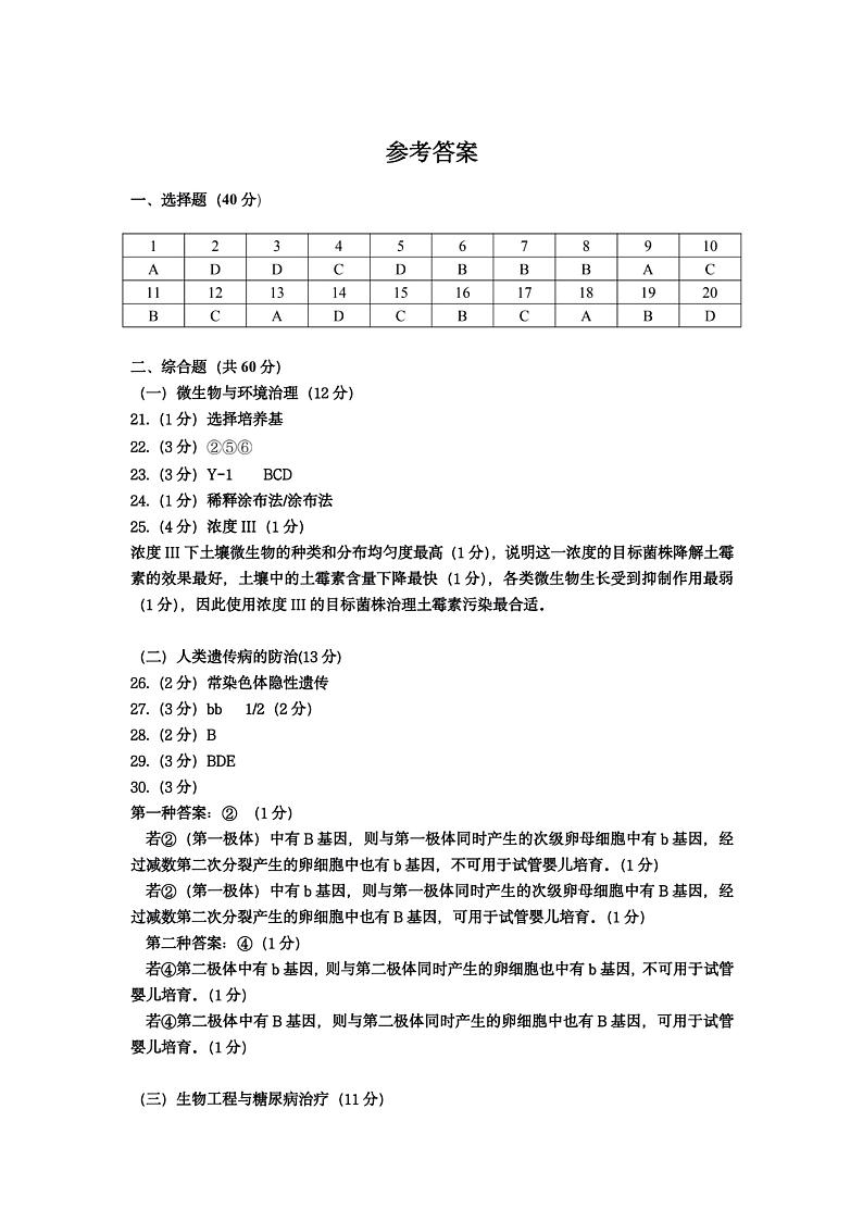 2022届上海市长宁区高三下学期4月高考二模生物试卷（PDF版）01