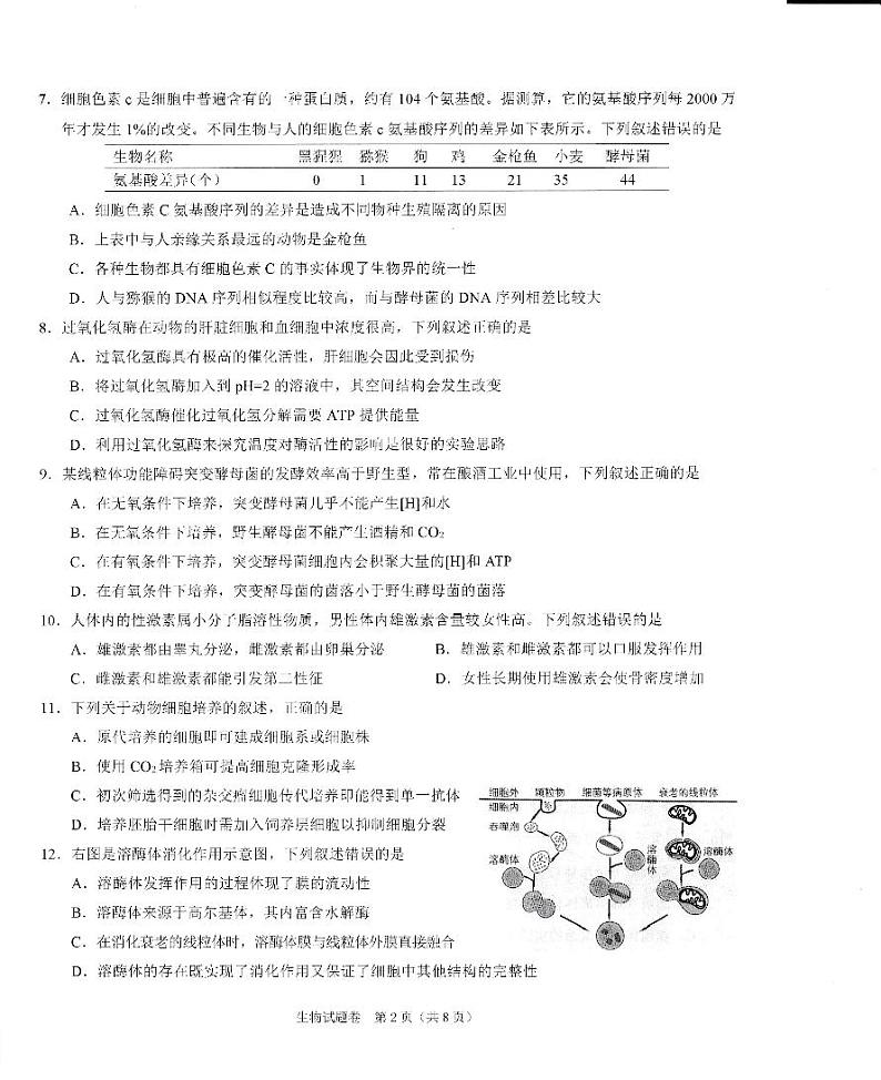 2021届浙江省绍兴市高三下学期4月适应性考试（二模）生物试题 PDF版02