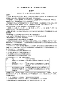 2022届广东省深圳市高三下学期第二次调研考试（二模）（4月）生物试题含答案