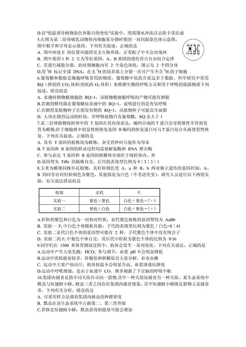 2021届山东省枣庄市高三下学期4月模拟考试（二模）生物试题 PDF版02