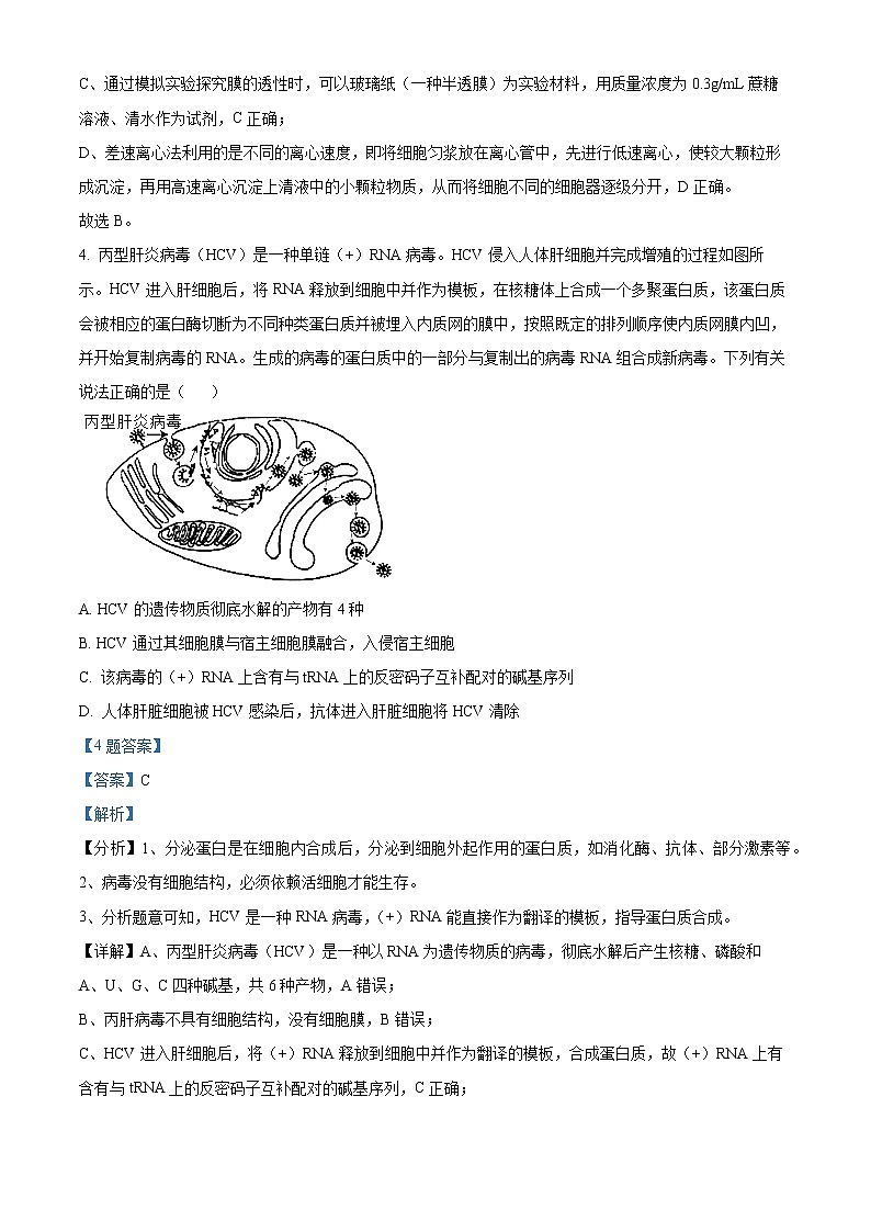 2022届天津市河北区高三（下）总复习质量检测（一）生物试题及答案03