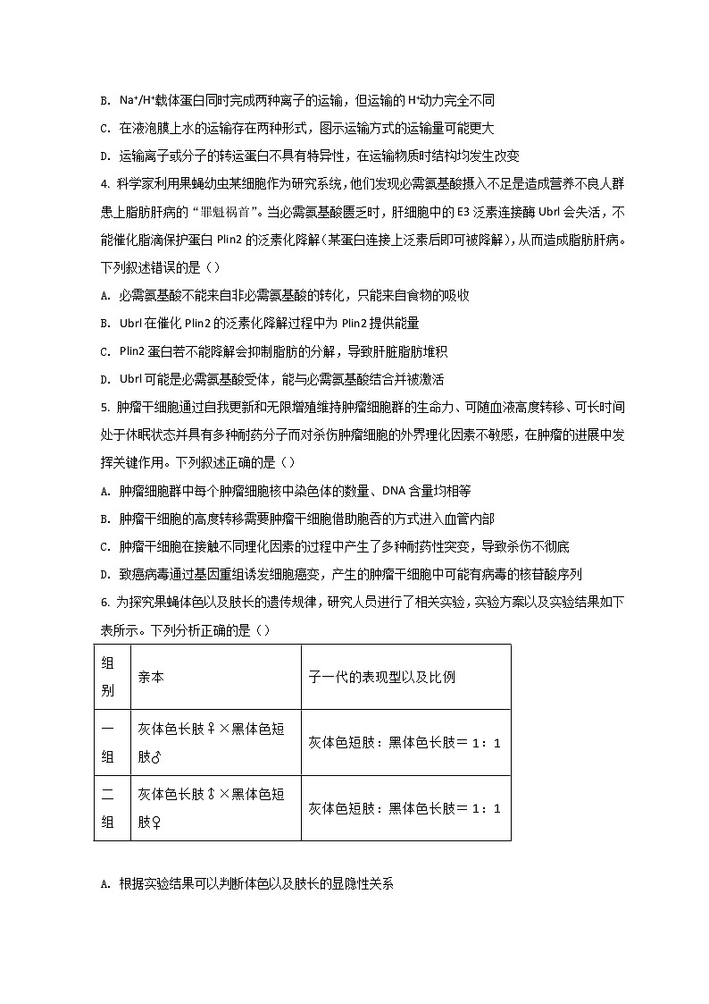 2022衡水高三下学期二模考试生物试题含答案02
