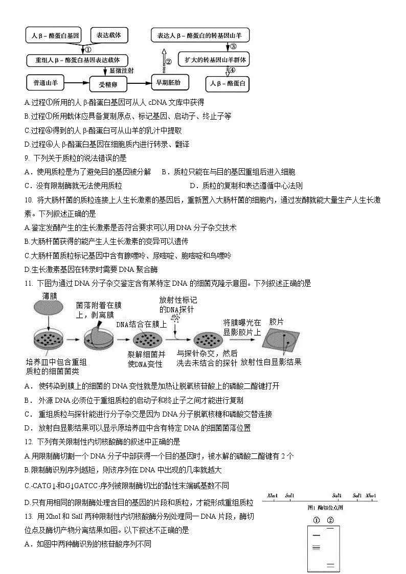北京市第一五六中学2021-2022学年高二下学期期中生物试卷（无答案）第2页