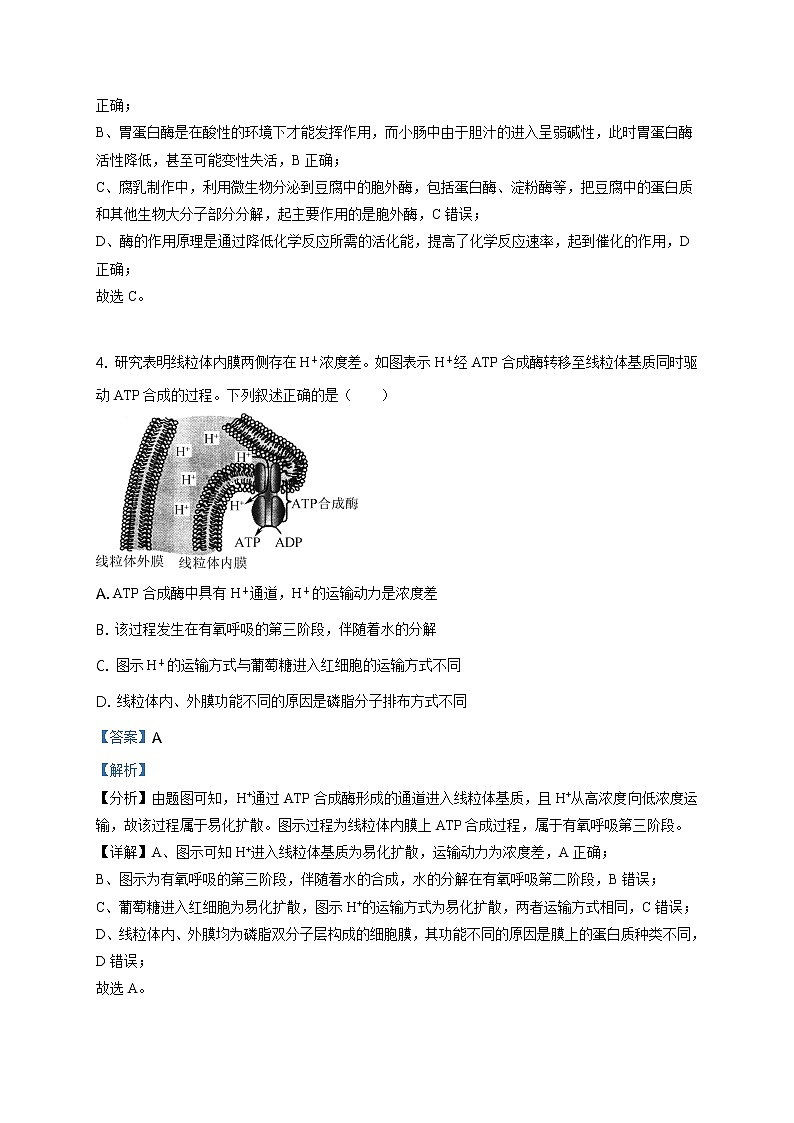 2020届江苏省南京市高三三模生物卷+答案03