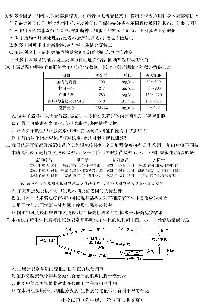 2022湖南师大附中高三下学期二模试题（第九次）生物PDF版含解析03