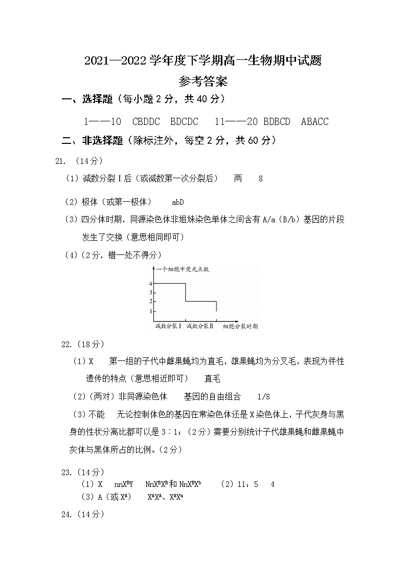 湖北省石首市2021-2022学年高一下学期期中考试生物试题参考答案第1页