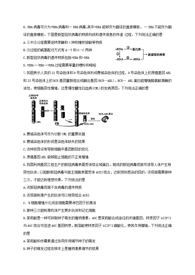 2021年山东省滨州市高三第二次模拟考试生物卷及答案03