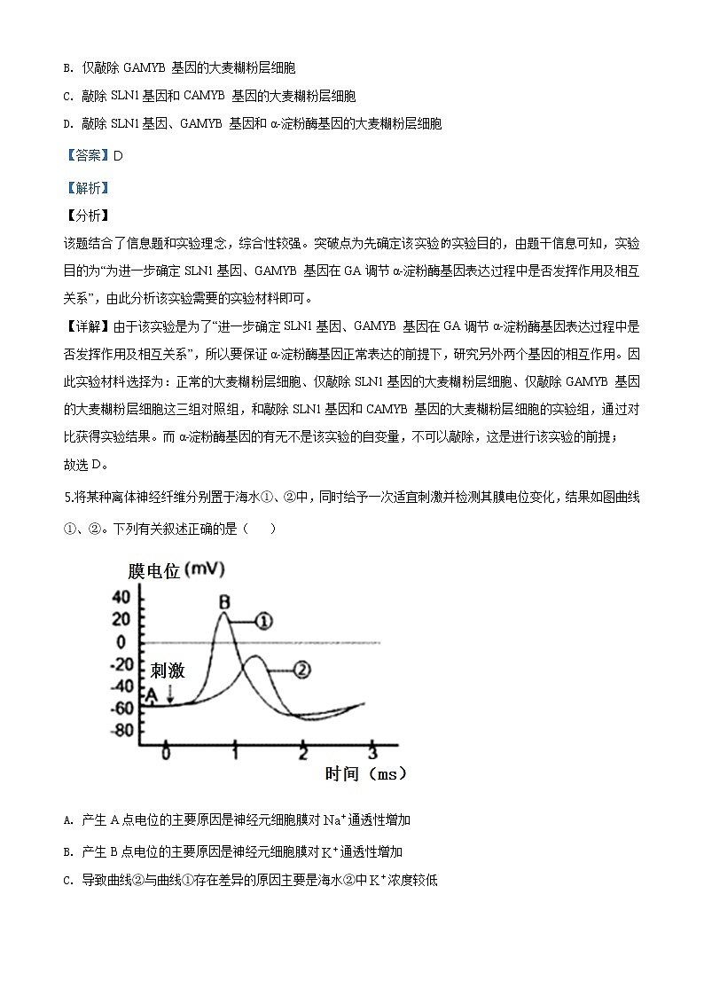 2020年福建省泉州市高三一模生物试卷及答案03