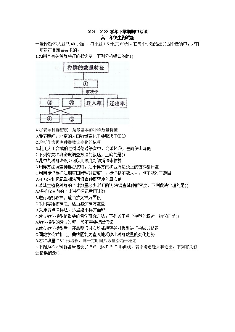 2022云南省云南师大附中学高二下学期期中考试生物试题无答案01