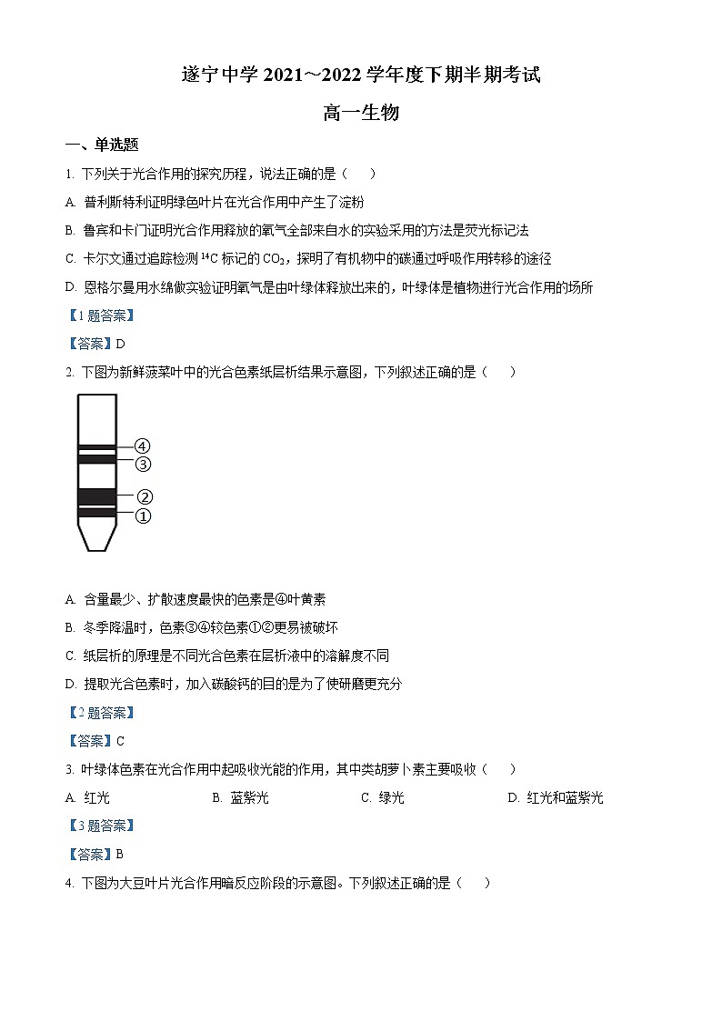 2022遂宁中学校高一下学期期中考试生物试题含答案01