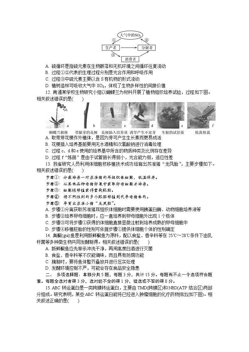 2022七（南通、泰州、扬州、徐州、淮安、连云港、宿迁）高三下学期第三次调研测试（5月）生物含答案03