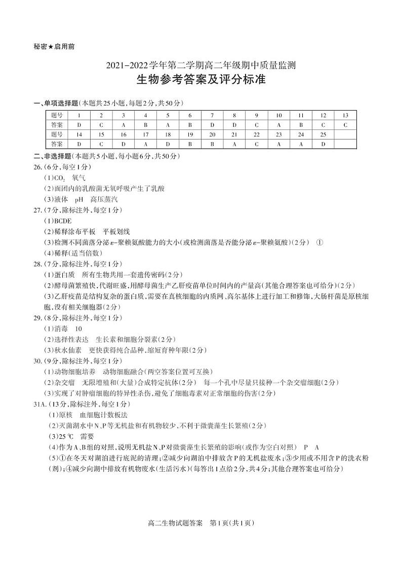 2022大同高二下学期期中考试生物图片版含答案01