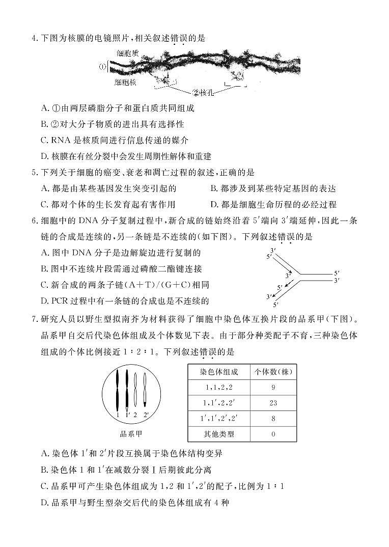 2022年北京市东城区区高三二模生物试卷含答案02