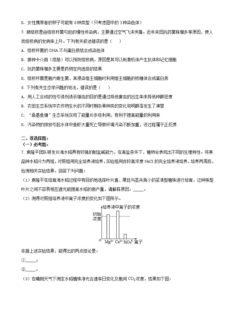 安徽省2022年高考考前适应性考试理综生物试题02
