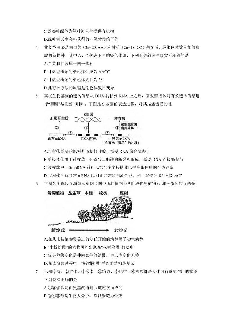 2022年天津市红桥区高三一模生物试题含答案解析02