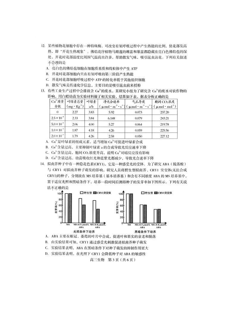 2022龙岩高三下学期第三次教学质量检测（三模）生物图片版无答案第3页