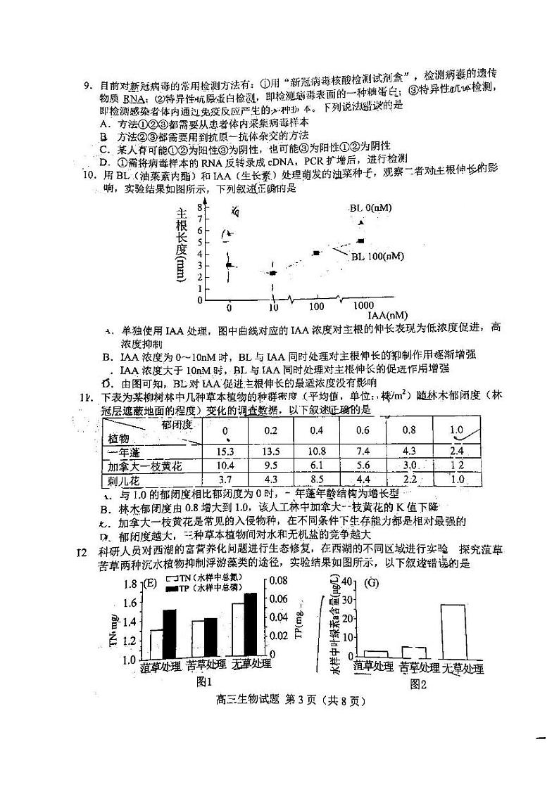 2022年菏泽市高三二模生物试题含答案第3页