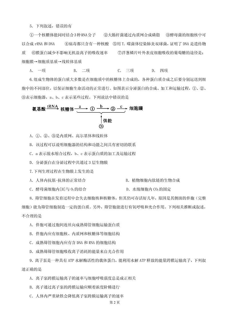 2020届陕西省渭南市临渭区尚德中学上学期高三第二次月考生物试卷（PDF版）02
