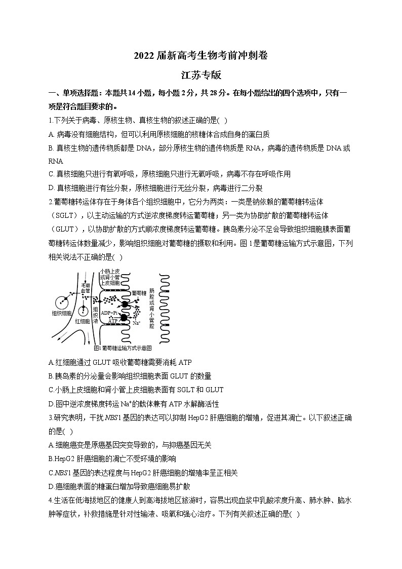 2022届新高考生物考前冲刺模拟卷 江苏专版01