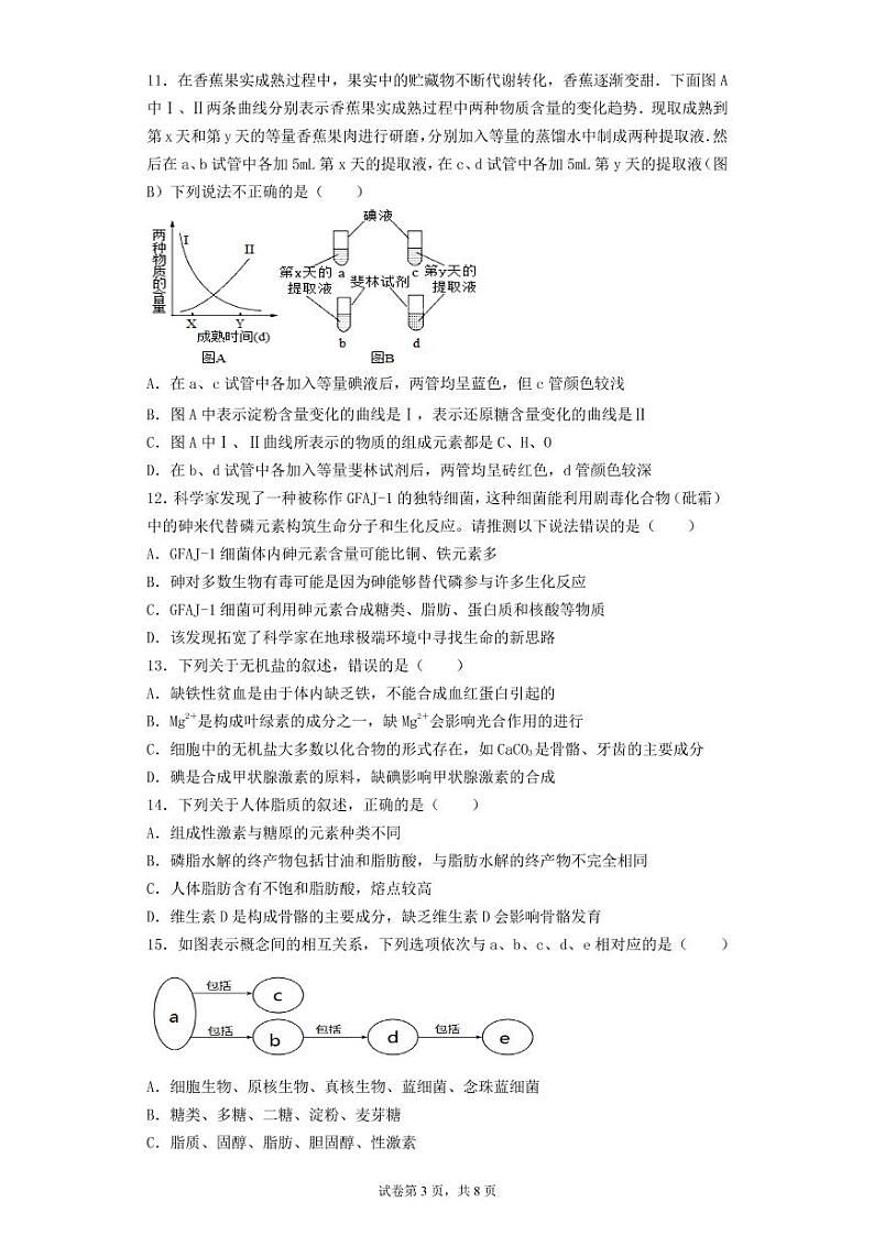 2022潍坊四中高一上学期过程检测生物试题（PDF版含答案）第3页
