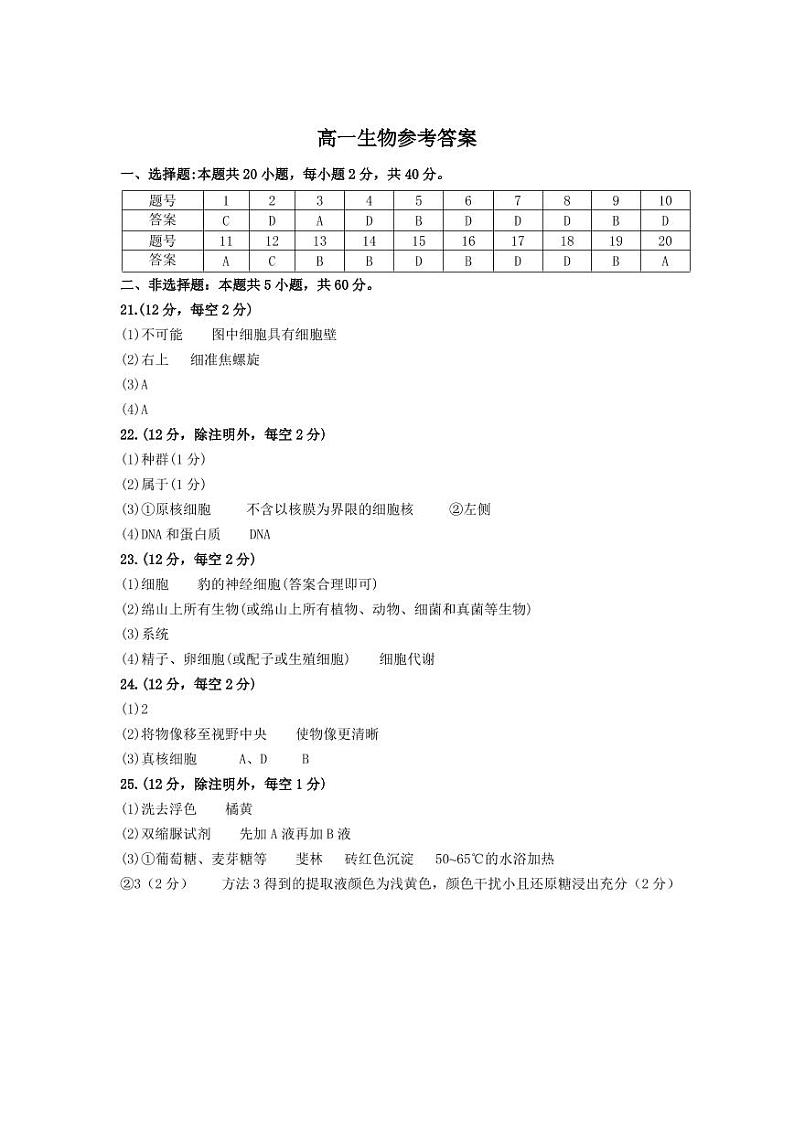 2022亳州涡阳县九中高一9月月考生物试题PDF版含答案01