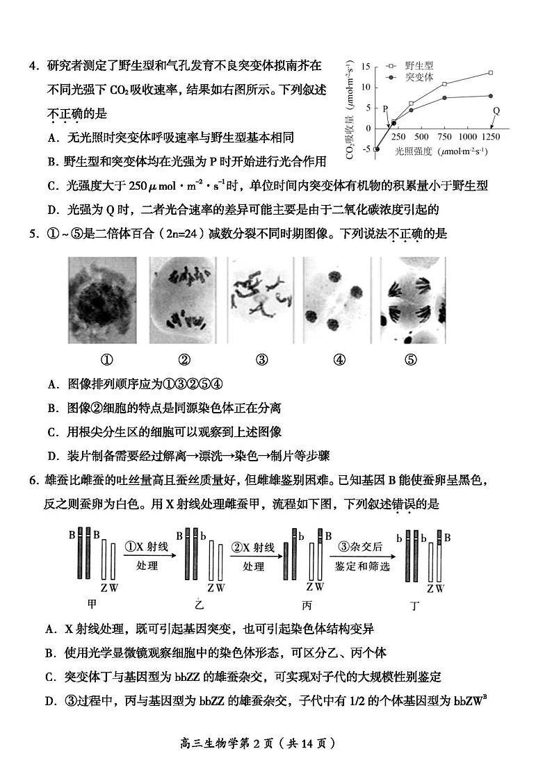 2022年北京市房山区高三二模生物试题含答案第2页