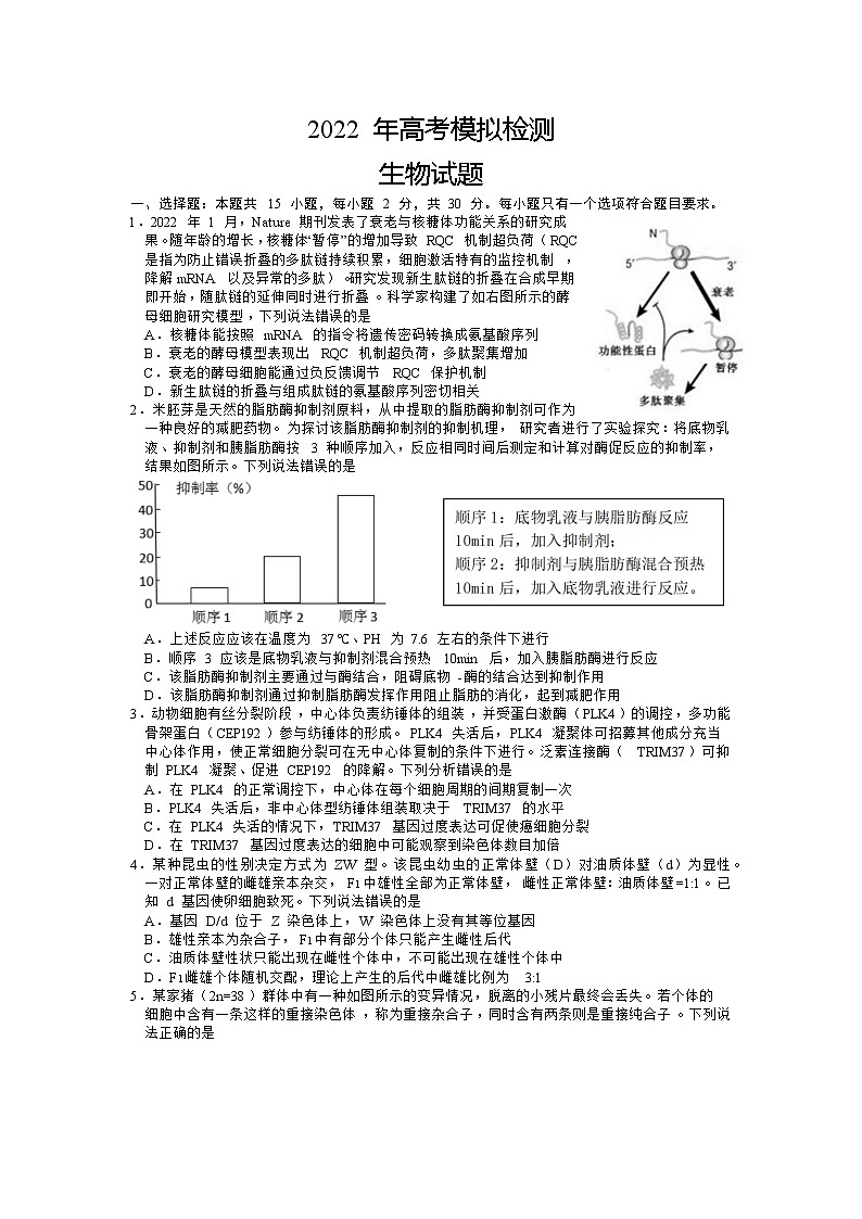 2022届山东省青岛市高三二模生物试题01