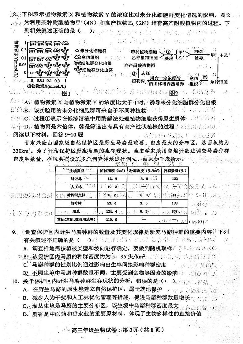 2022年天津市和平区高三二模生物试卷（含答案）03