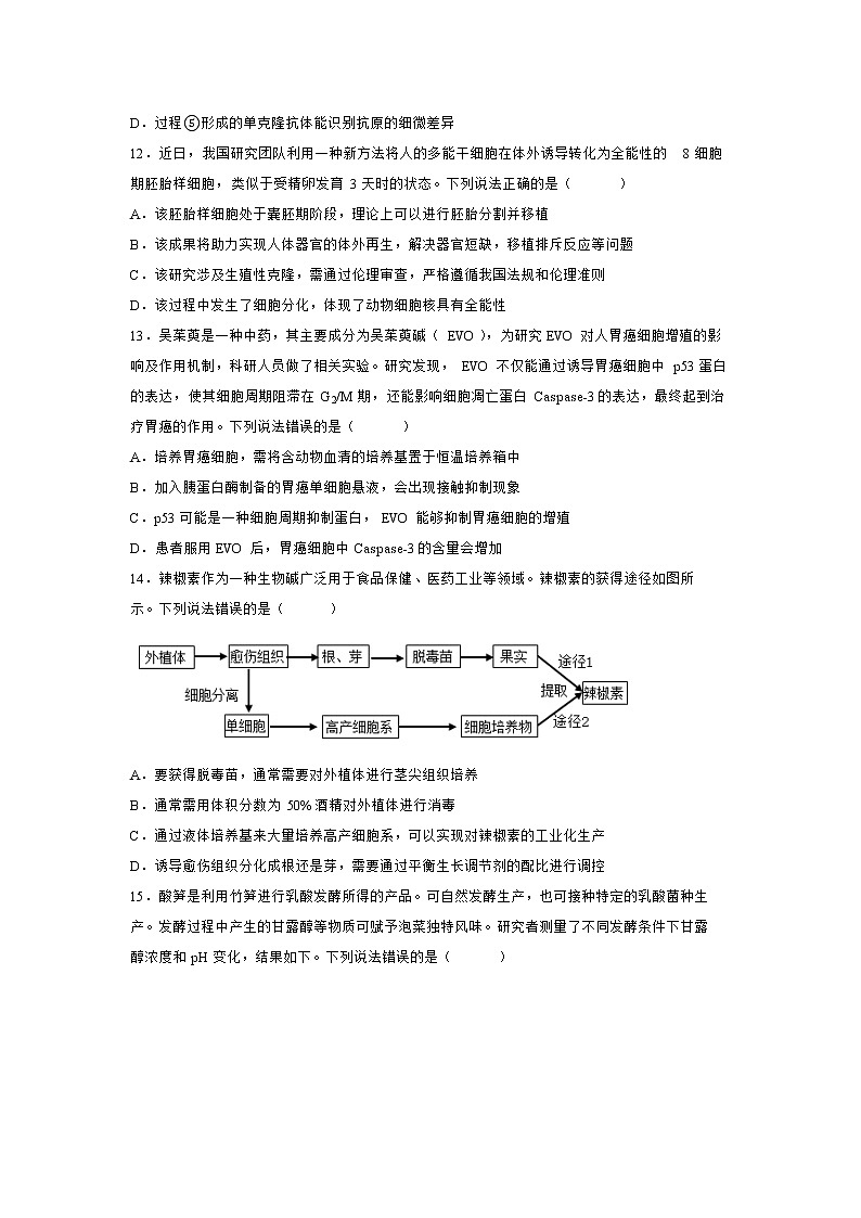 重庆市江津第五中学校2021-2022学年高二下学期半期考试生物试题（含答案）03