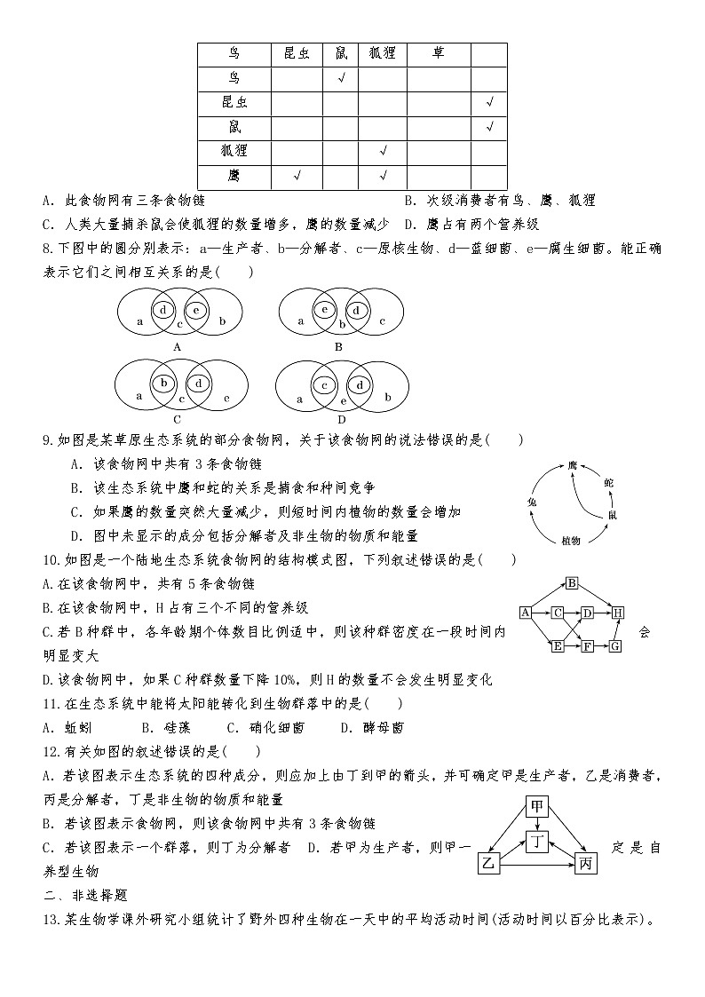 3.1生态系统的结构（同步练习）-2021-2022学年高二上学期生物人教版（2019）选择性必修202