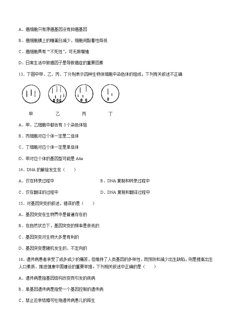 2021宿州十三所重点中学高一下学期期末考试生物试题含答案03
