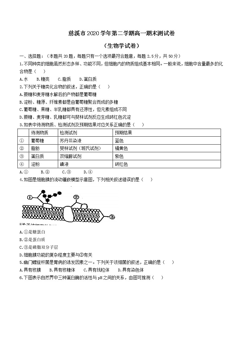 2021宁波慈溪高一下学期期末考试生物试题含答案01