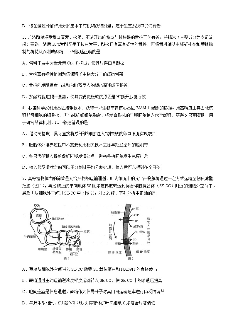 2022届湖北省高三下学期5月联考生物试题含答案第2页