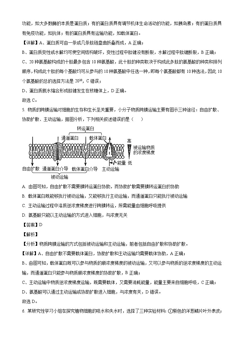 河南省郑州市2021-2022学年高三第一次质量预测（1月）生物试题03
