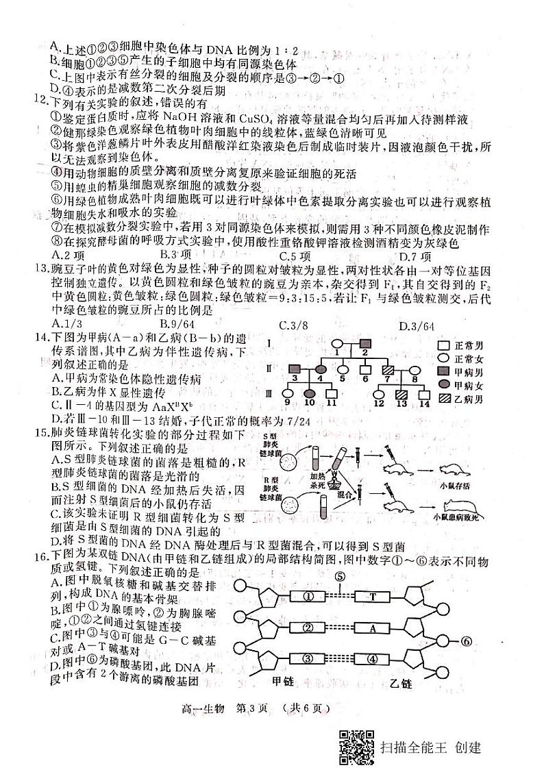 2021驻马店高一下学期期终考试生物试题扫描版含答案03