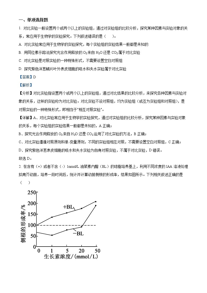 天津市和平区2022届高三下学期总复习质量检测（二）生物答案第1页