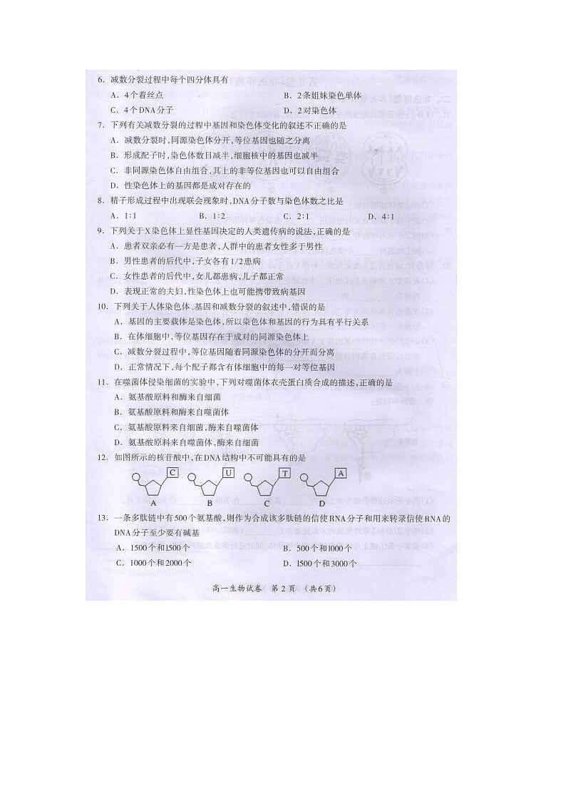 广西桂林市2020-2021学年高一下学期期末质量检测生物试题（图片版）第2页