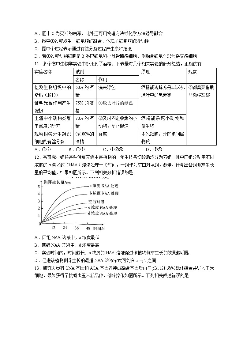 2022莆田高三下学期5月三模考试生物试题含答案03