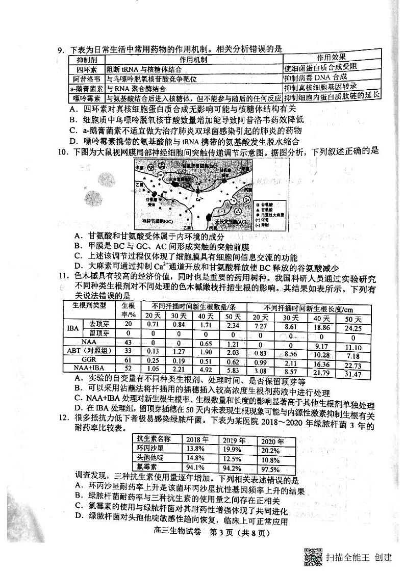 2022届河北省唐山市高三三模生物卷及答案（图片版）03