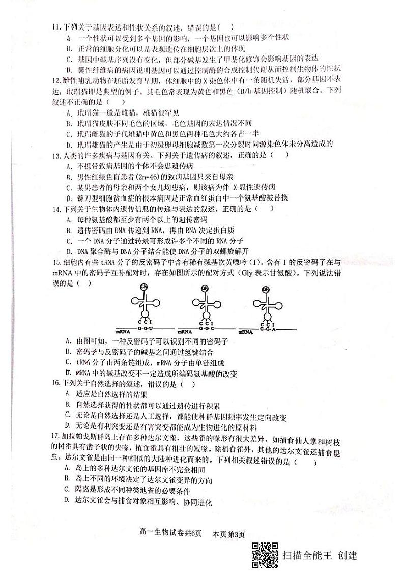 2021佛山南海区高一下学期期末考试（南海统考）生物试题扫描版含答案03
