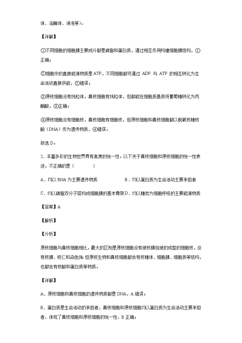 2021-2022学年河北省衡水市武强中学高一上学期期中生物试题含解析02