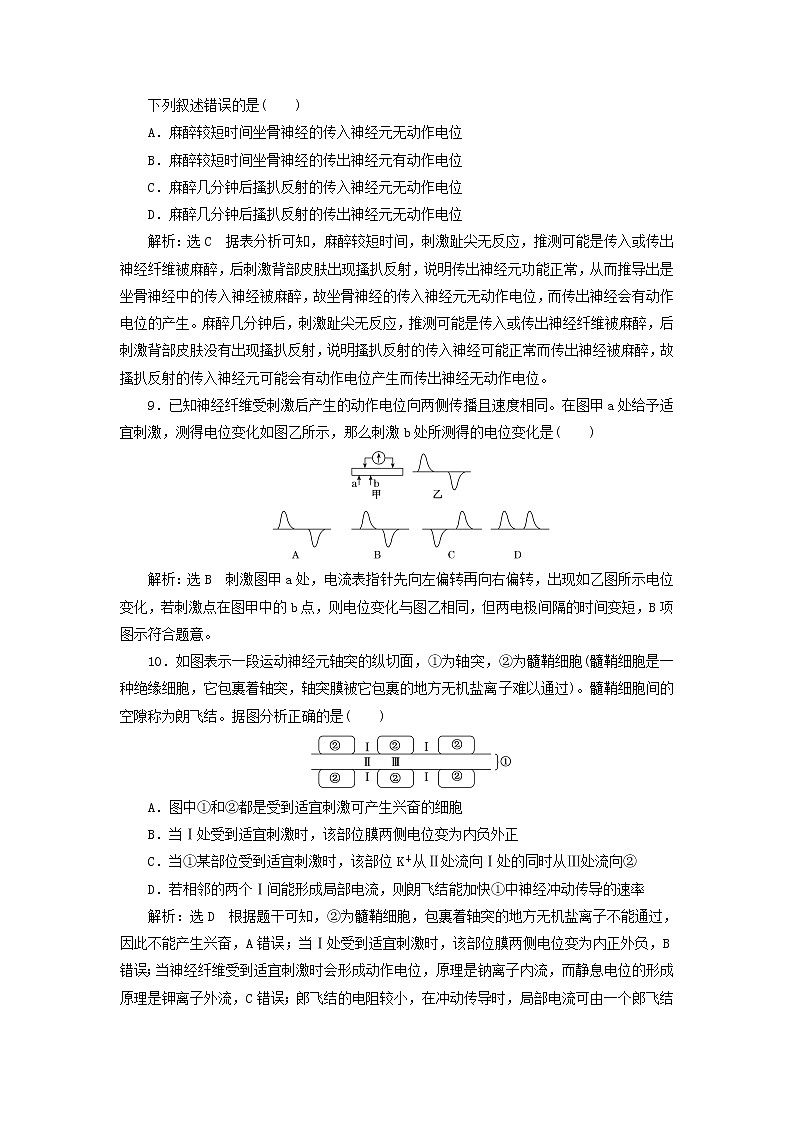 浙科版高中生物选择性必修1第二章神经调节阶段检测含解析03