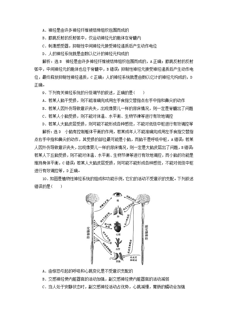 浙科版高中生物选择性必修1课时检测5人体通过神经调节对刺激做出反应含解析03