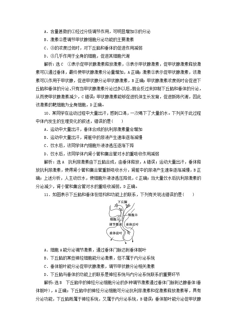 浙科版高中生物选择性必修1课时检测7神经系统通过下丘脑控制内分泌系统含解析第3页