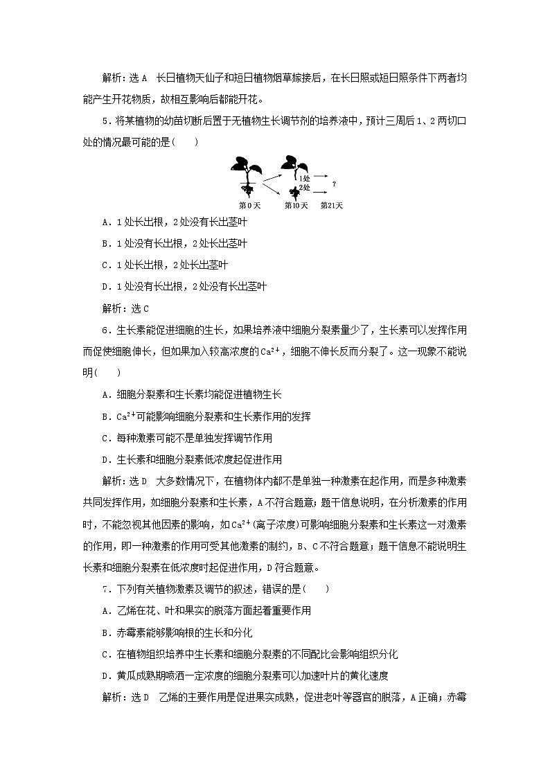 浙科版高中生物选择性必修1课时检测14植物激素调节植物生命活动植物对多种环境信号做出反应含解析02