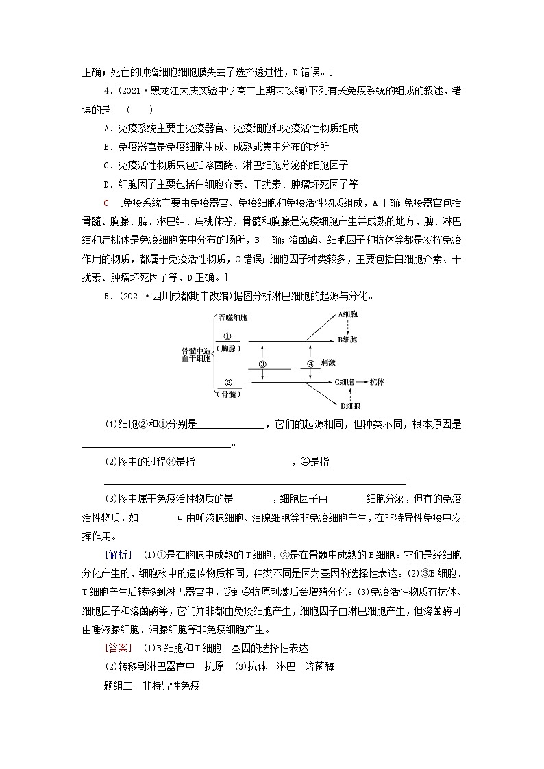 苏教版高中生物选择性必修1课后练习11人体的免疫系统和非特异性免疫应答含解析第2页