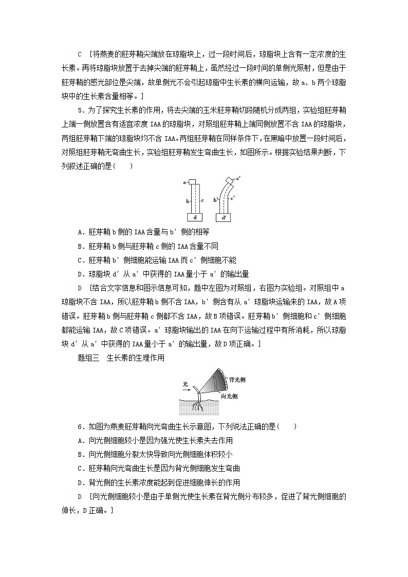 苏教版高中生物选择性必修1课后练习14植物生长素含解析第3页