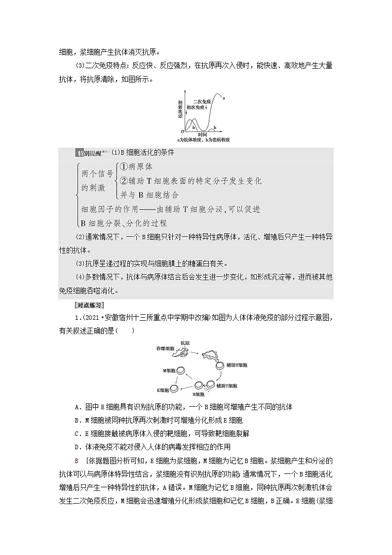 苏教版高中生物选择性必修1第三章人的免疫调节与稳态第1节第2课时特异性免疫应答学案03